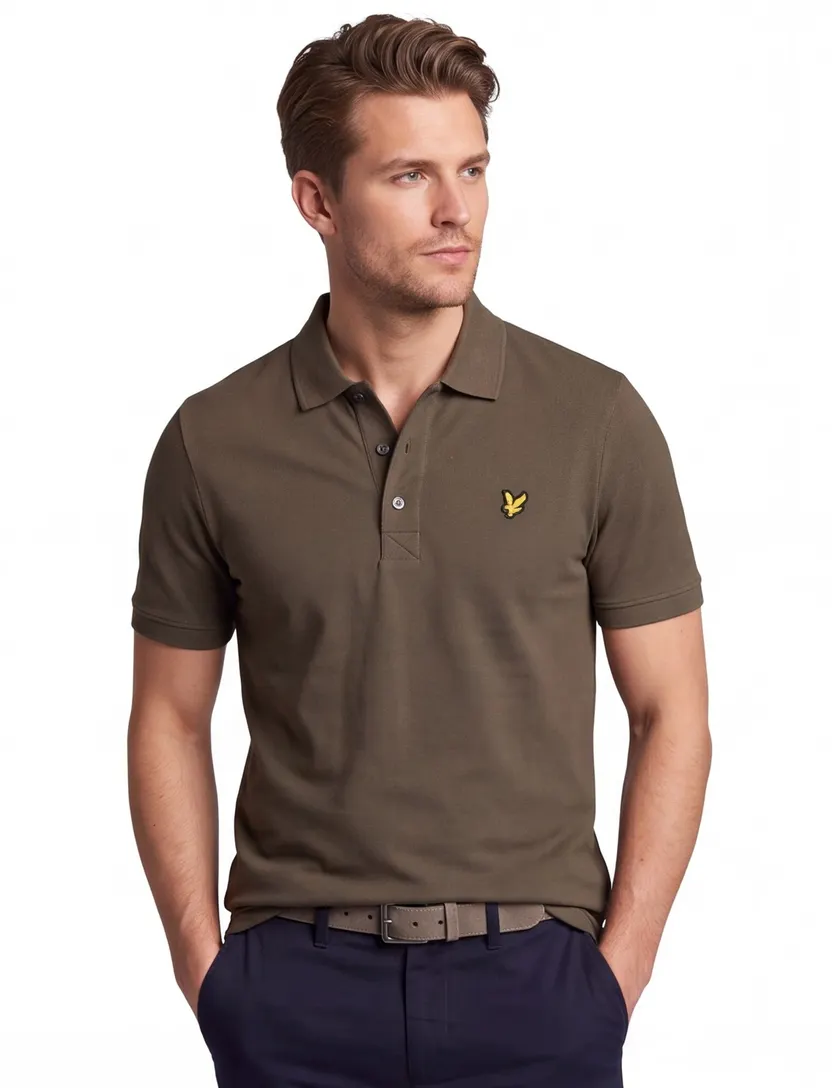 Lyle & Scott polo slim fit groen effen 3 knoops katoen