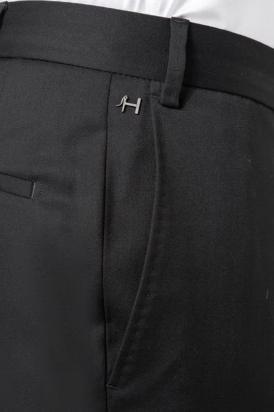 Hiltl Pantalon wol zwart effen Piacenza Regular