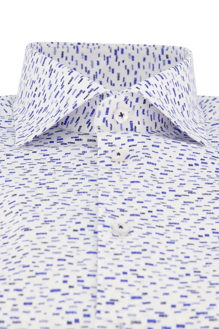 Ledub overhemd wit blauw geprint stretch