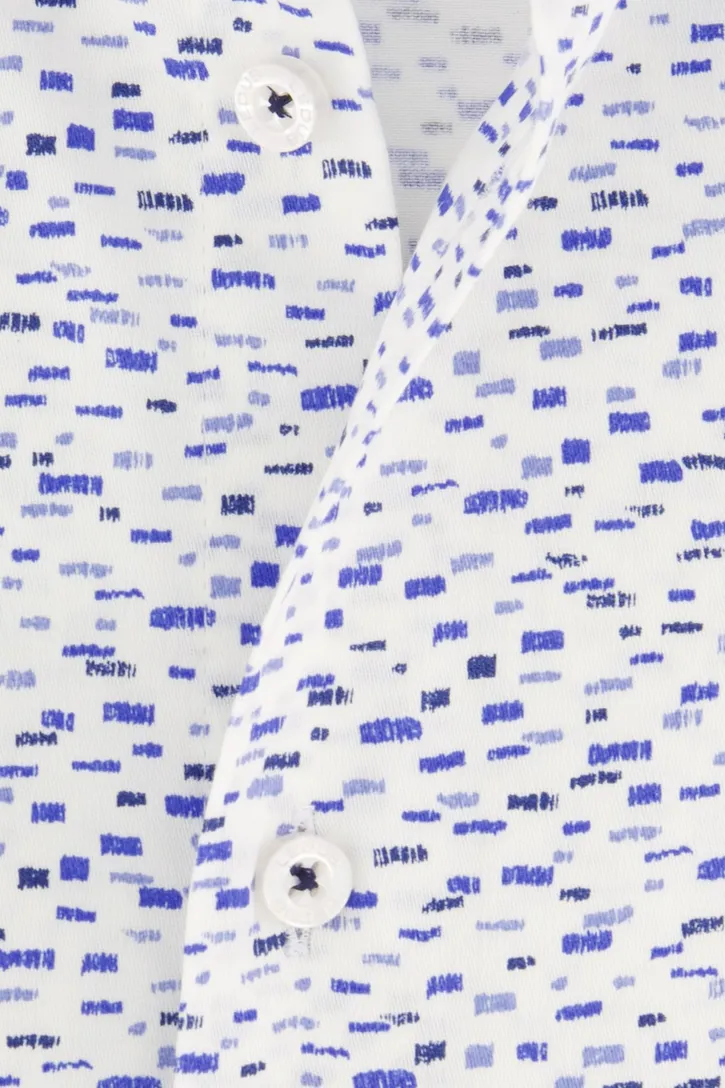 Ledub overhemd wit blauw geprint stretch