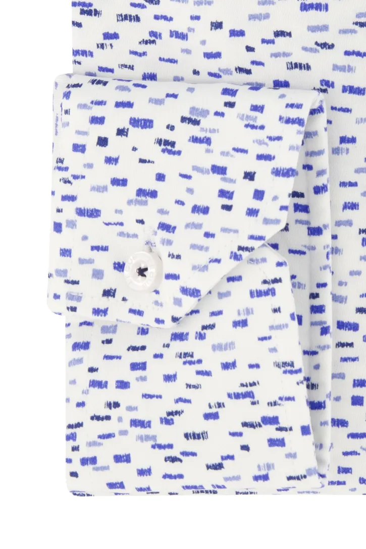 Ledub overhemd wit blauw geprint stretch