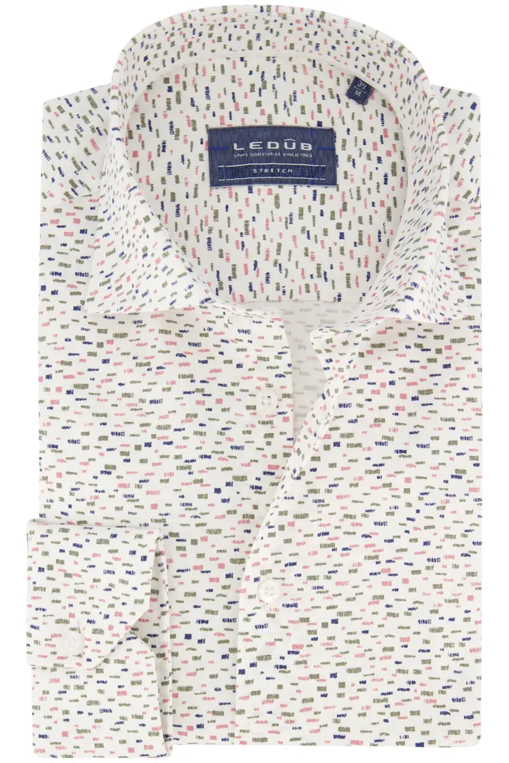 Ledub overhemd Modern Fit New wit print katoen