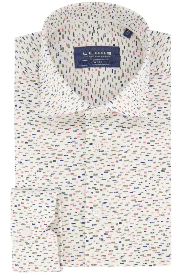 Ledub overhemd Modern Fit New wit print katoen