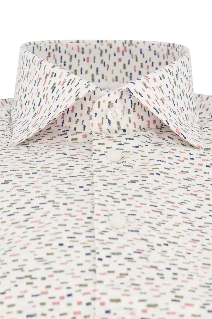 Ledub overhemd Modern Fit New wit print katoen