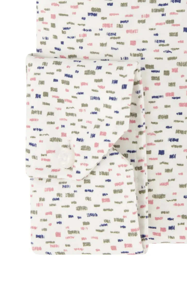 Ledub overhemd Modern Fit New wit print katoen