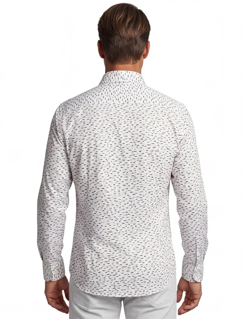 Ledub overhemd Modern Fit New wit print katoen
