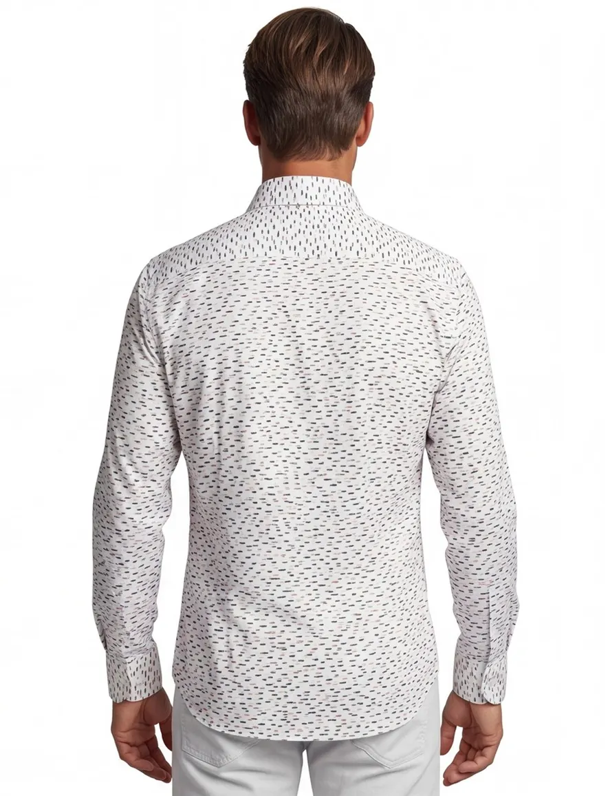 Ledub overhemd normale fit wit geprint wide spread boord