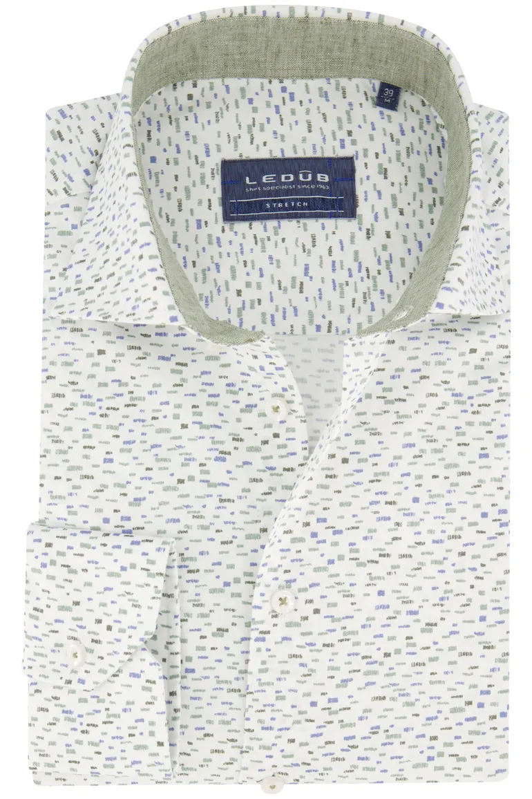 Ledub casual overhemd normale fit groen geprint wide spread boord