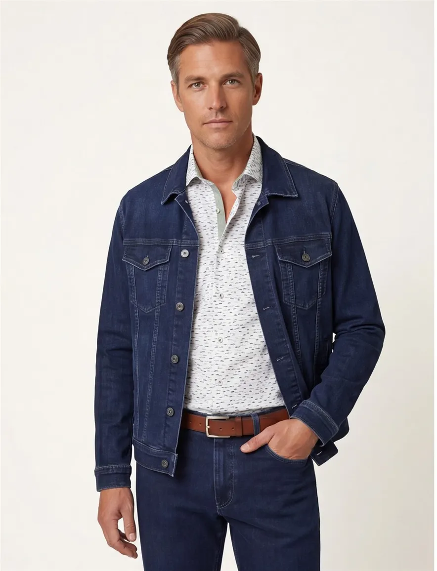 Ledub casual overhemd normale fit groen geprint wide spread boord