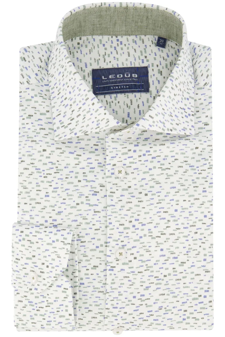 Ledub casual overhemd normale fit groen geprint wide spread boord