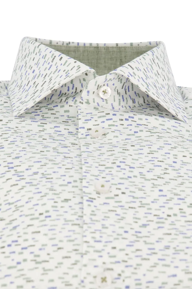 Ledub casual overhemd normale fit groen geprint wide spread boord