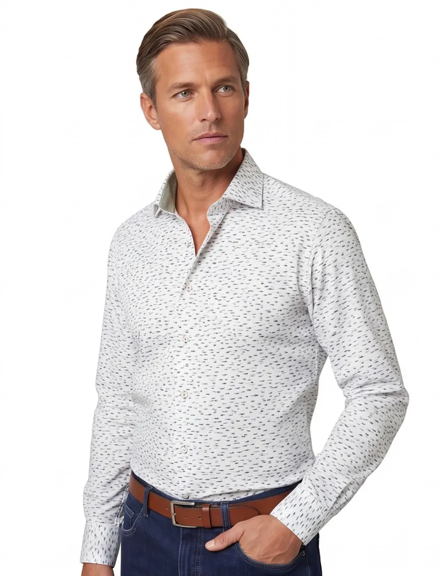 Ledub casual overhemd normale fit groen geprint wide spread boord