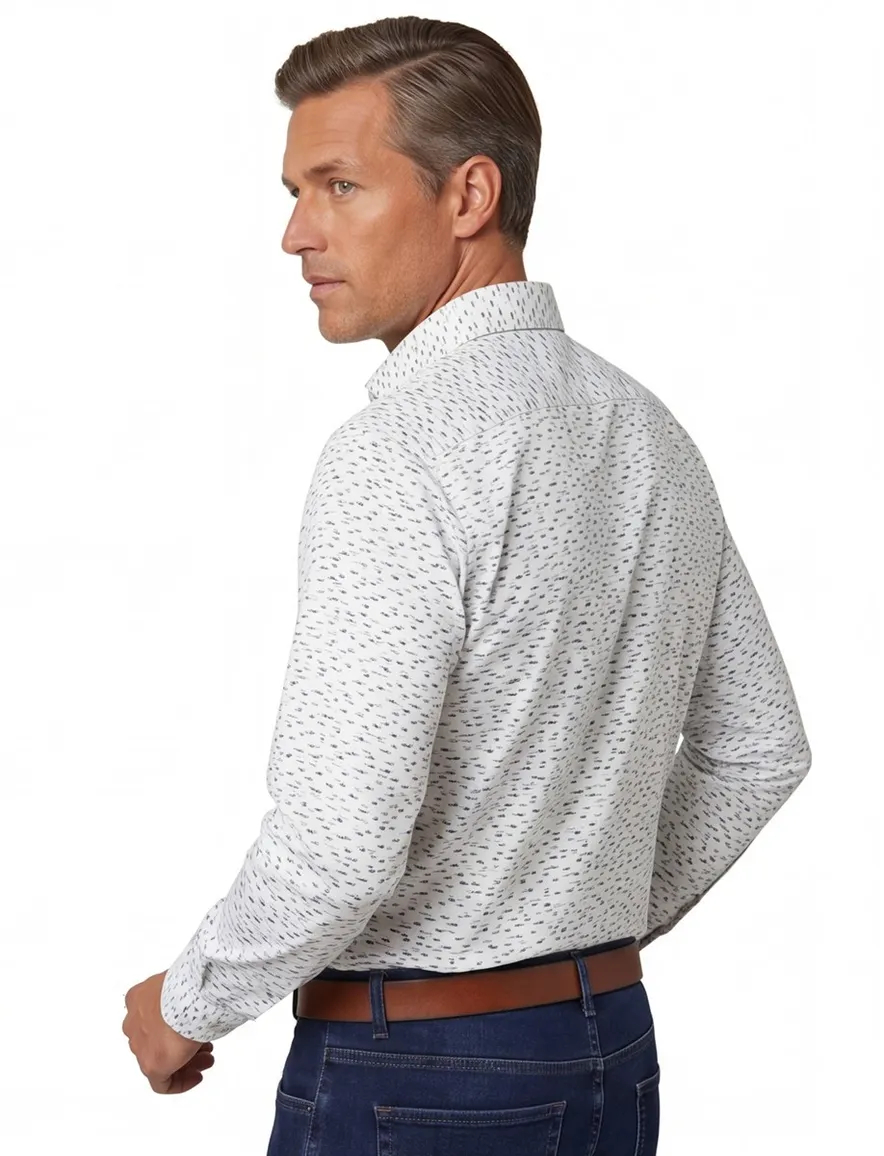 Ledub casual overhemd normale fit groen geprint wide spread boord