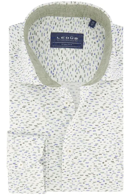 Ledub casual overhemd mouwlengte 7 Modern Fit New normale fit groen geprint katoen