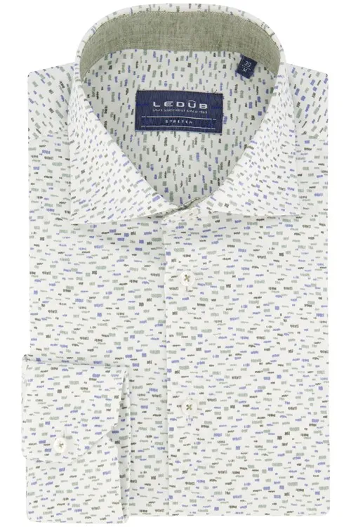 Ledub casual overhemd mouwlengte 7 Modern Fit New normale fit groen geprint katoen
