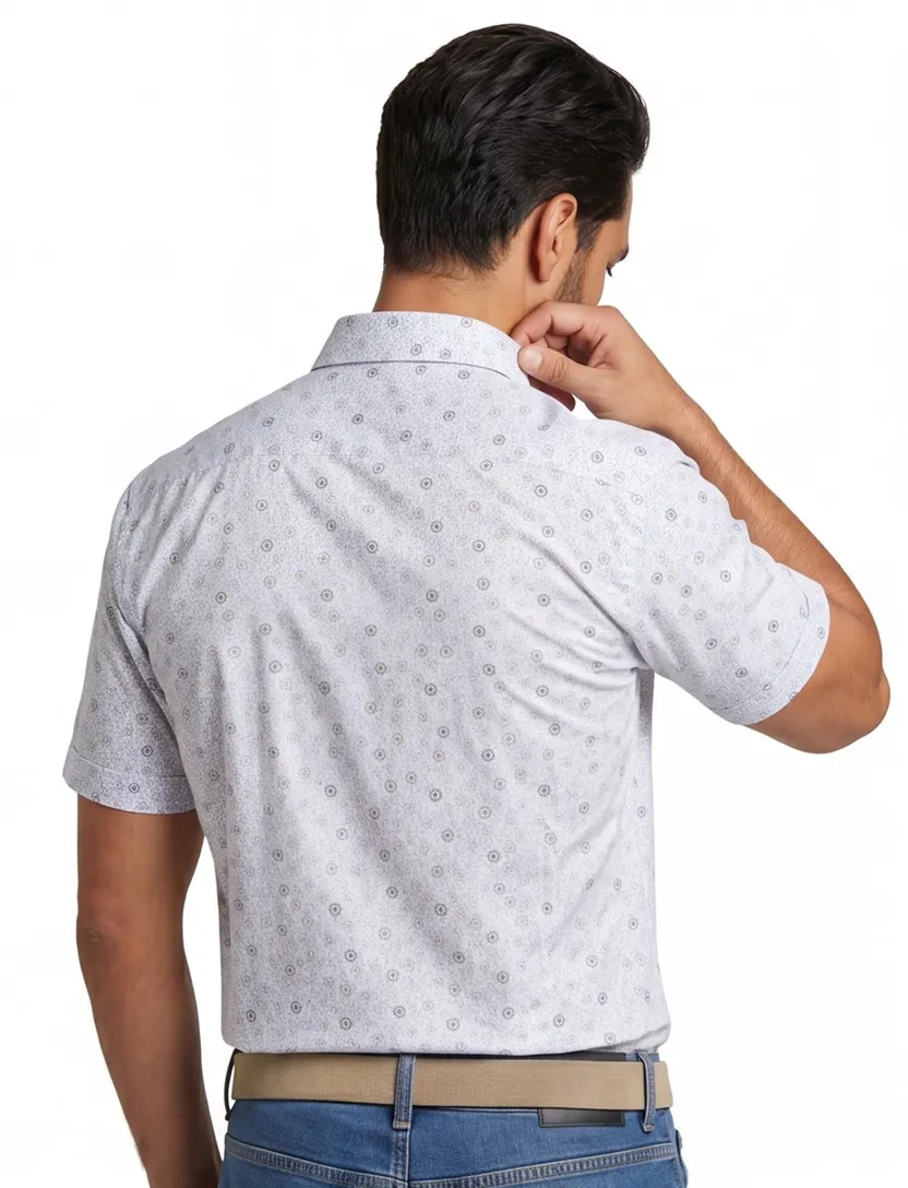 Ledub overhemd korte mouw Ledûb Modern Fit New normale fit groen geprint katoen met borstzak