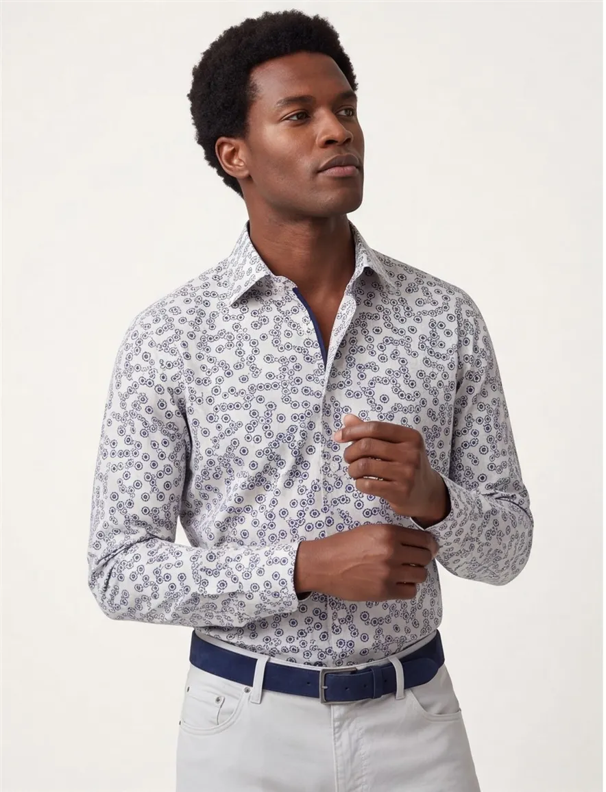 Ledub business overhemd normale fit blauw geprint katoen