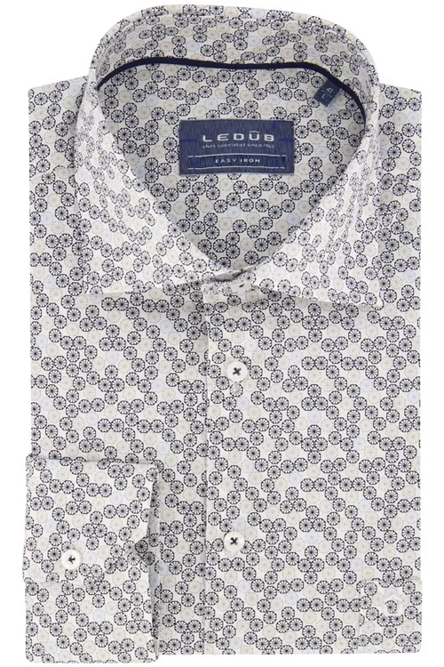 Ledub overhemd patroon wit blauw geprint