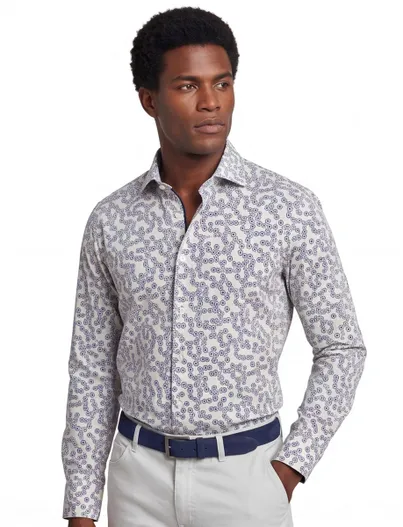 Ledub Ledub business overhemd normale fit blauw geprint katoen