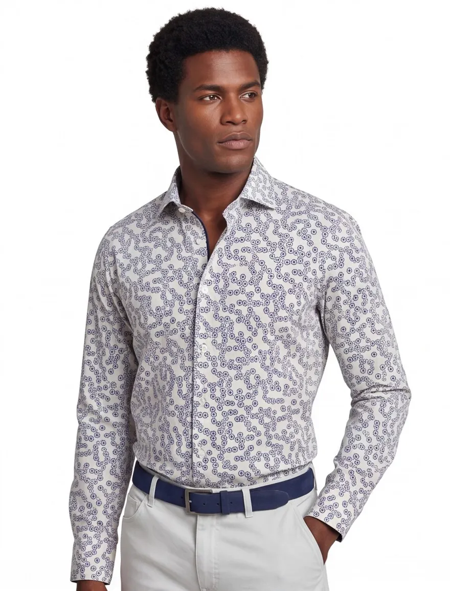 Ledub business overhemd normale fit blauw geprint katoen