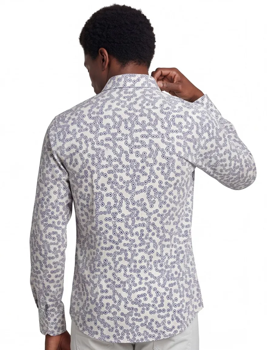 Ledub business overhemd normale fit blauw geprint katoen