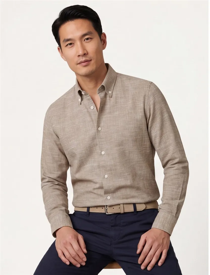 overhemd John Miller bruin effen tailored fit