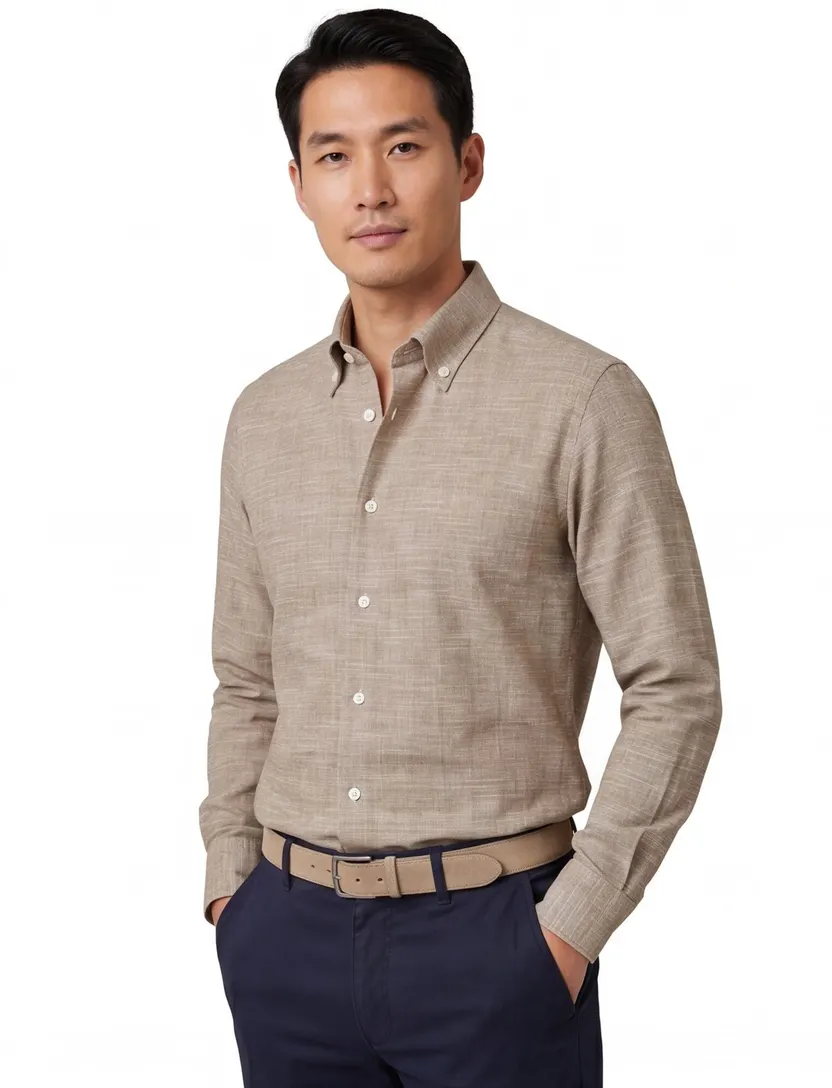 overhemd John Miller bruin effen tailored fit