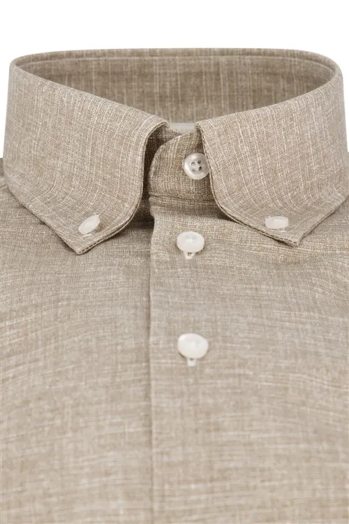 John Miller overhemd mouwlengte 7 normale fit beige effen katoen Tailored Fit