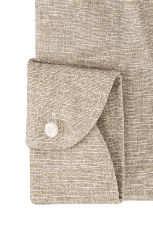 John Miller overhemd mouwlengte 7 normale fit beige effen katoen Tailored Fit