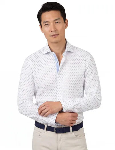 John Miller overhemd John Miller wit geprint stippen tailored fit