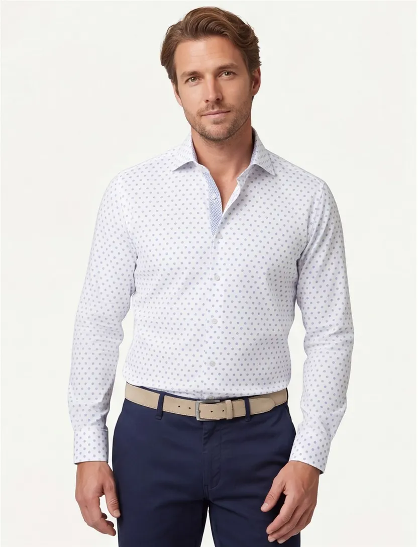 overhemd John Miller wit geprint tailored fit