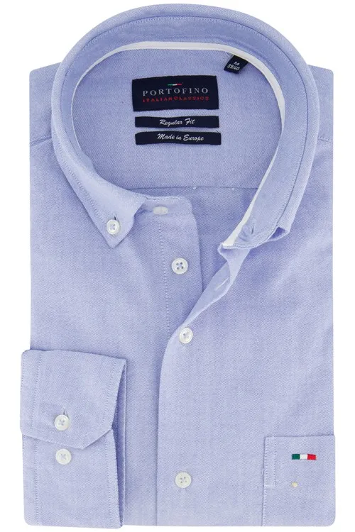 Portofino casual overhemd wijde fit lichtblauw uni 100% katoen