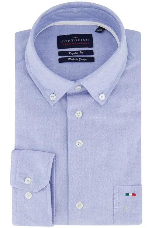 Portofino casual overhemd wijde fit lichtblauw uni 100% katoen