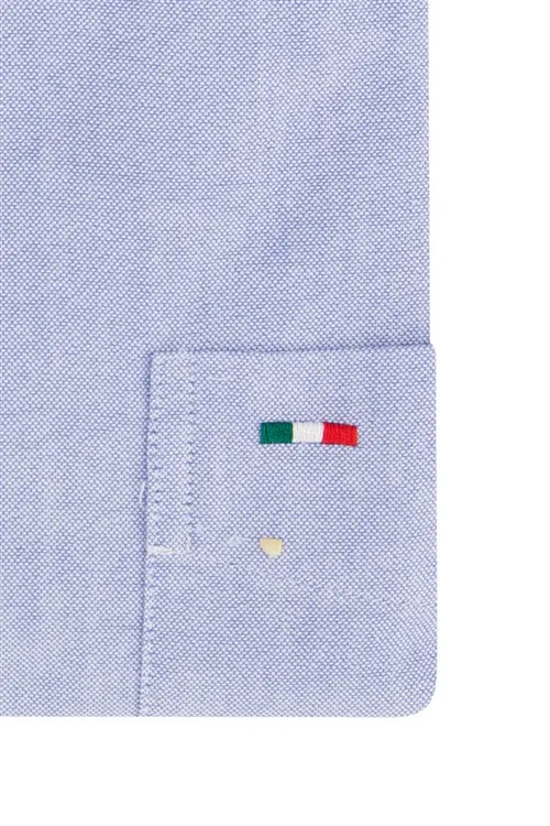 Portofino casual overhemd wijde fit lichtblauw uni 100% katoen