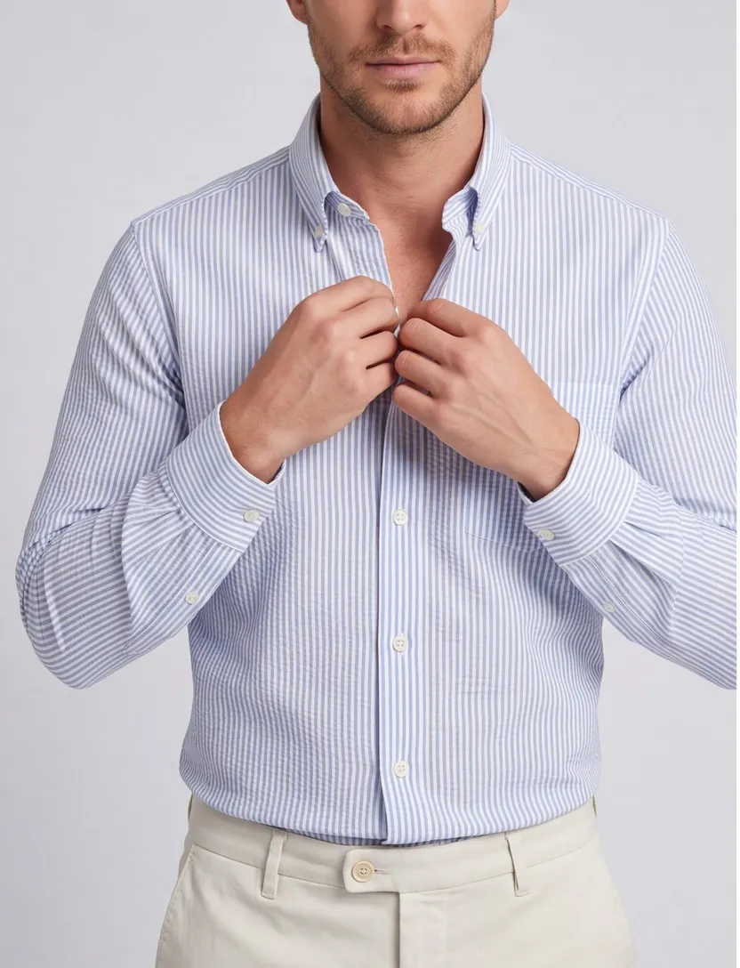 Portofino casual overhemd wijde fit blauw wit streep katoen