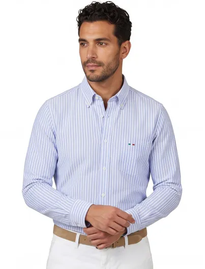 Portofino Portofino casual overhemd wijde fit lichtblauw wit gestreept