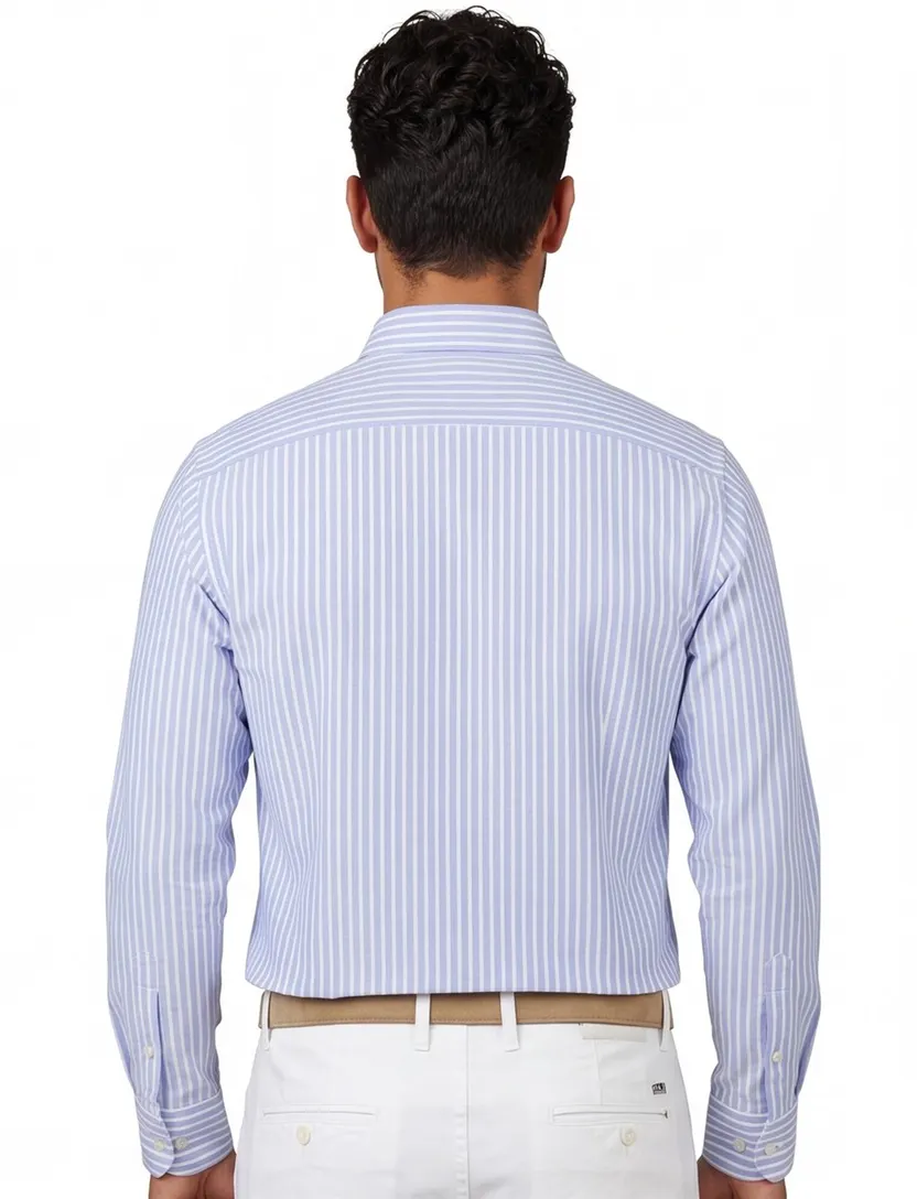 Portofino casual overhemd wijde fit lichtblauw wit gestreept