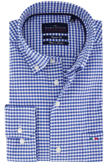 Portofino Portofino casual overhemd Regular Fit wijde fit blauw geruit katoen