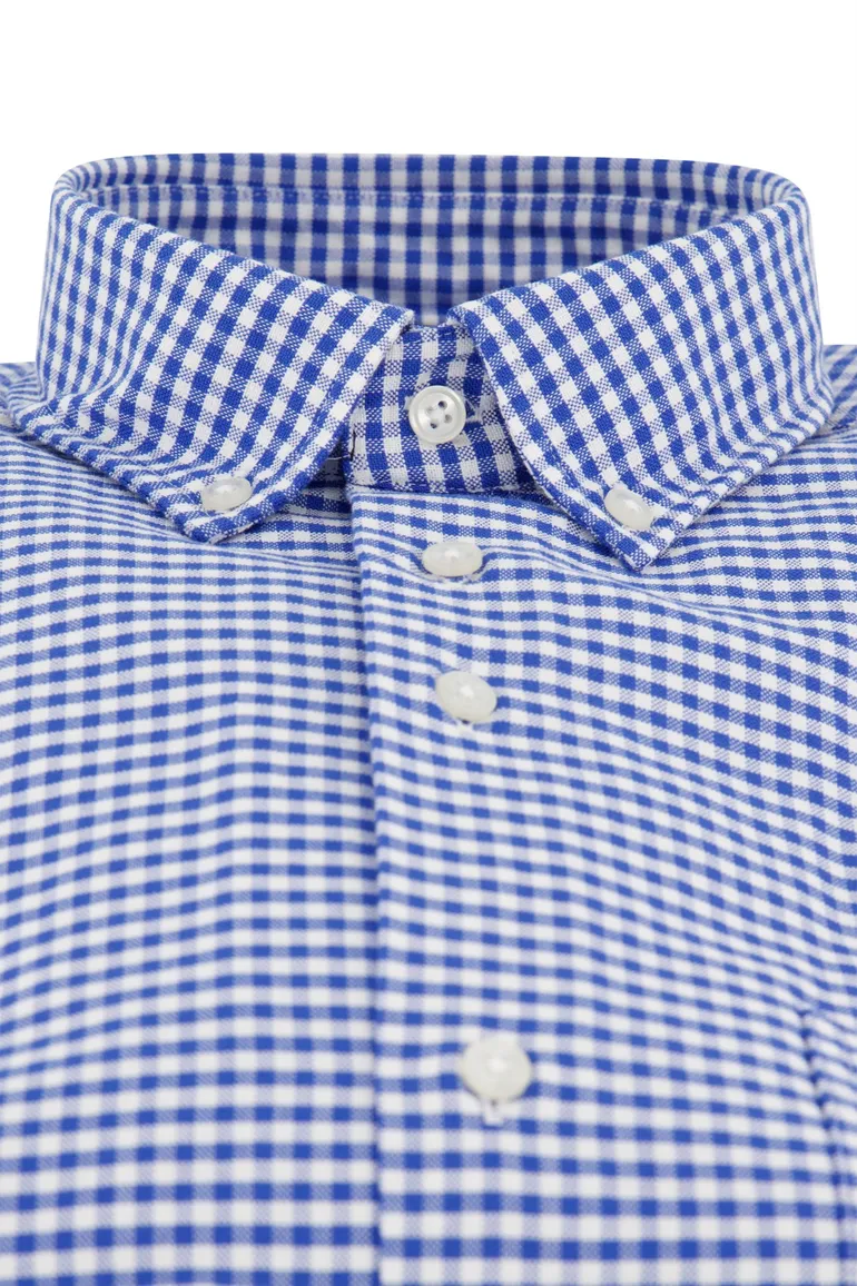 Portofino casual overhemd Regular Fit wijde fit blauw geruit katoen