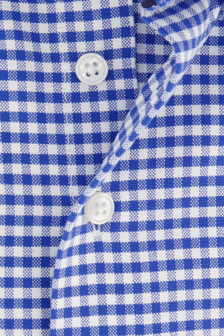Portofino casual overhemd Regular Fit wijde fit blauw geruit katoen