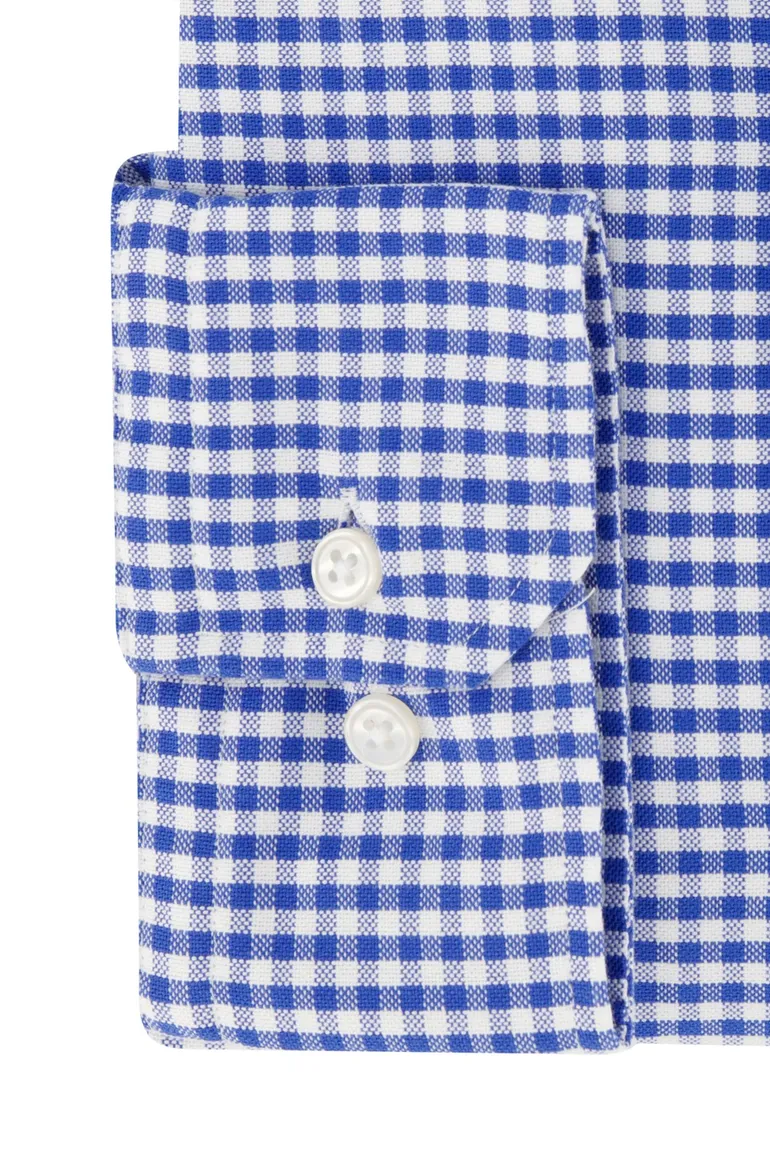 Portofino casual overhemd Regular Fit wijde fit blauw geruit katoen