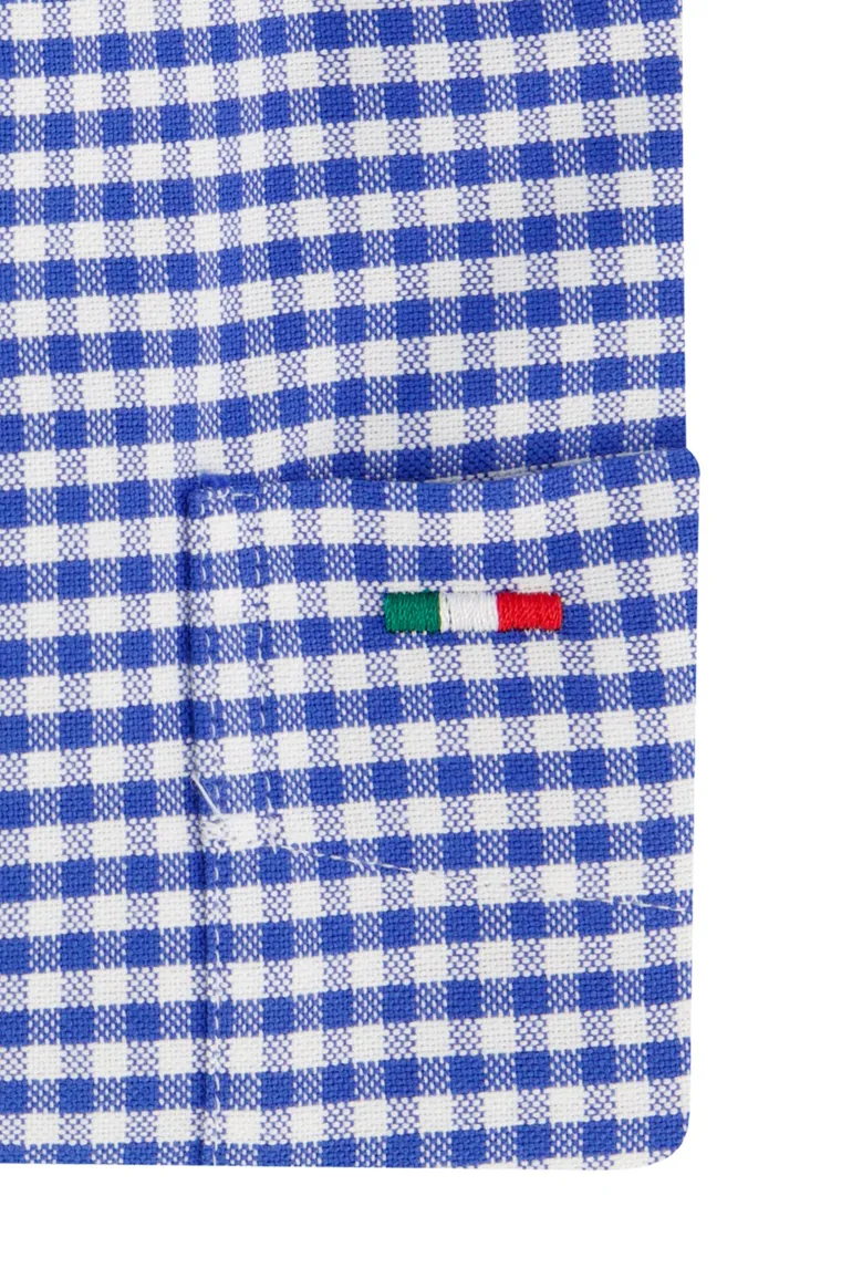 Portofino casual overhemd Regular Fit wijde fit blauw geruit katoen