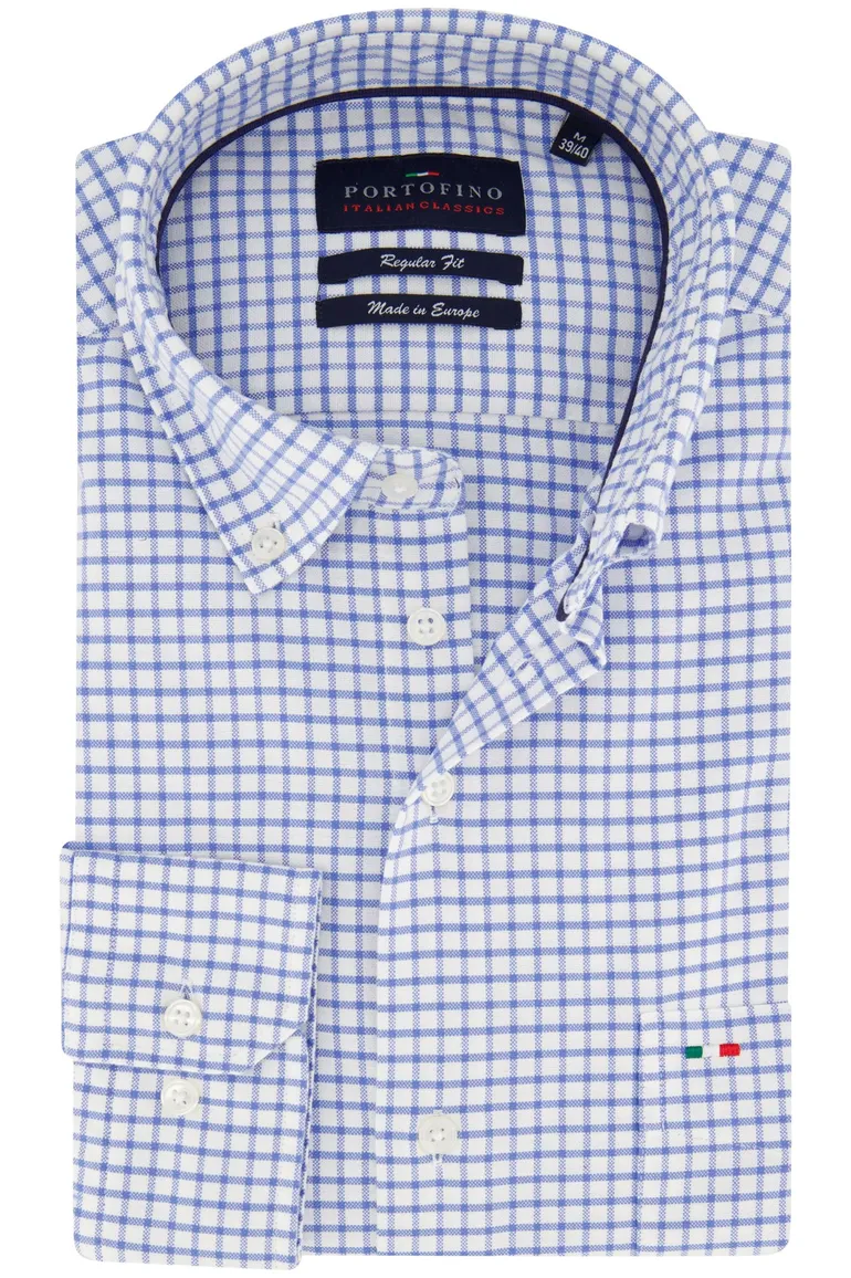 Casual overhemd Portofino Regular Fit wijde fit blauw geruit katoen