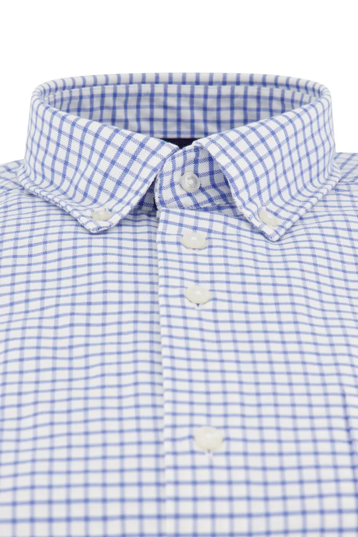 Portofino casual Regular Fit overhemd wijde fit blauw wit geruit katoen