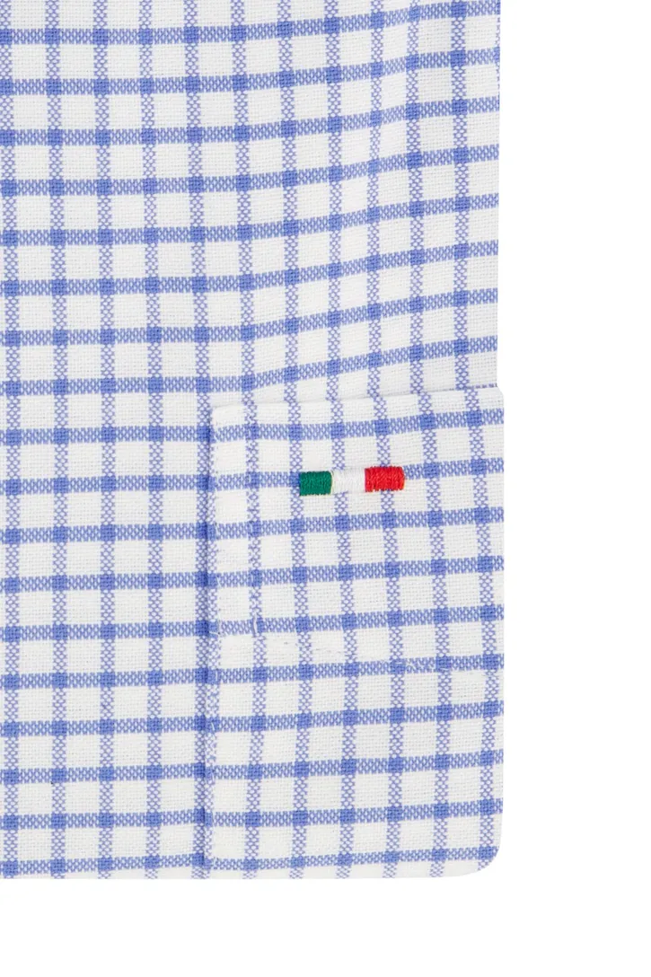 Portofino casual Regular Fit overhemd wijde fit blauw wit geruit katoen