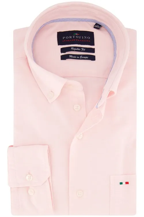 100% katoenen Portofino casual overhemd wijde fit lichtroze uni