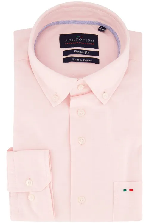 100% katoenen Portofino casual overhemd wijde fit lichtroze uni