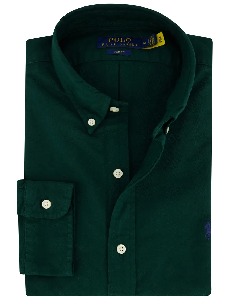 Polo Ralph Lauren casual overhemd slim fit groen effen 100% katoen