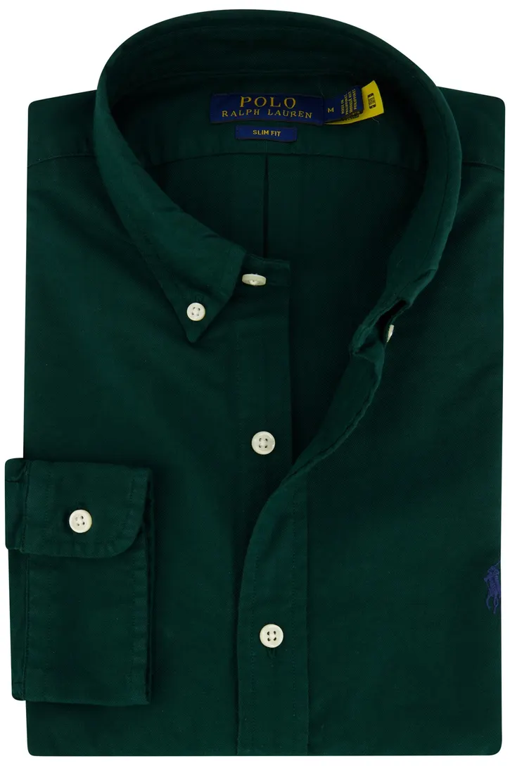 Polo Ralph Lauren casual overhemd slim fit groen effen katoen button-down boord