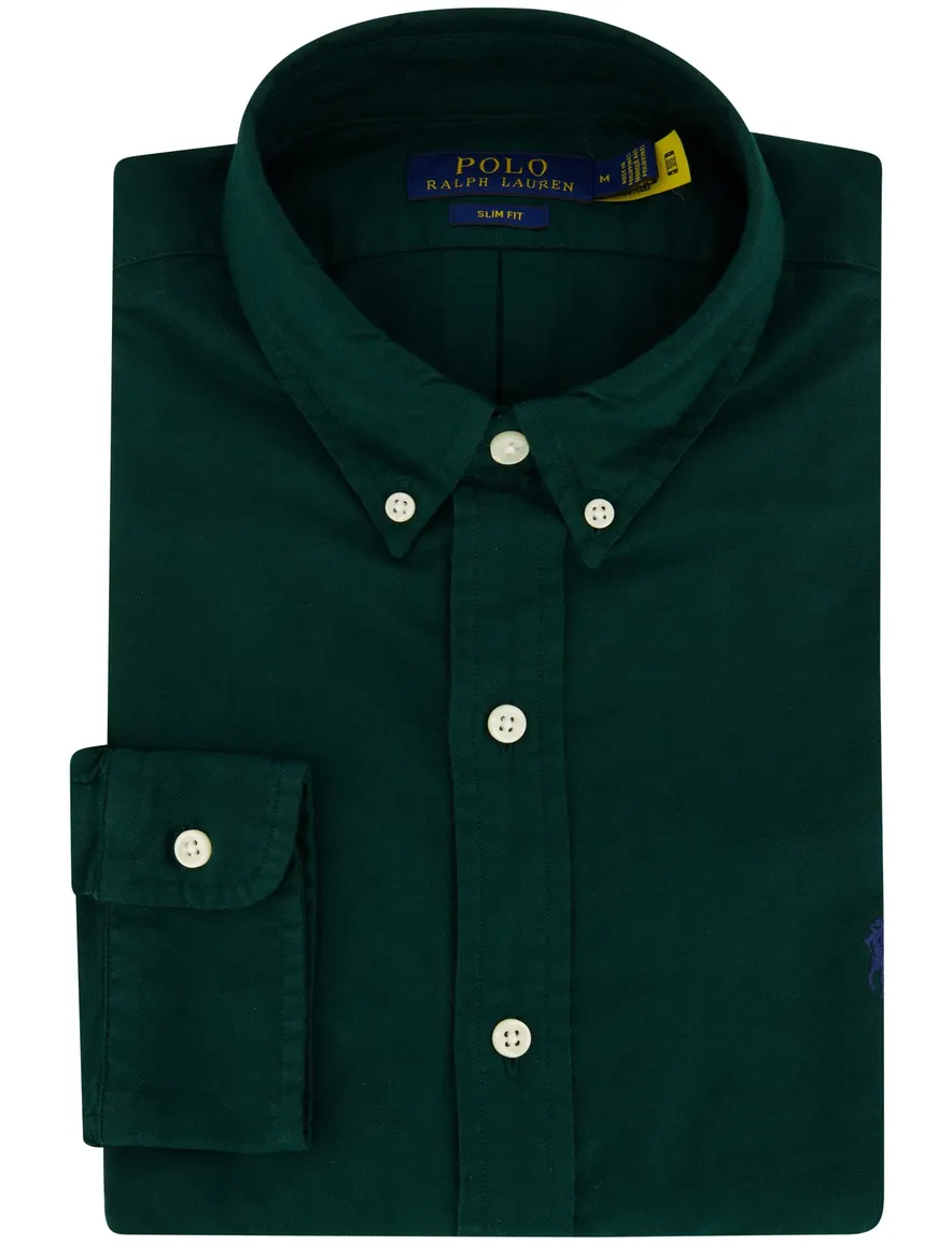 Polo Ralph Lauren casual overhemd slim fit groen effen 100% katoen
